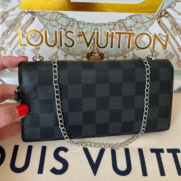 Louis Vuitton Black Damier Graphite Long Wallet on Chain - Picture 3 of 14